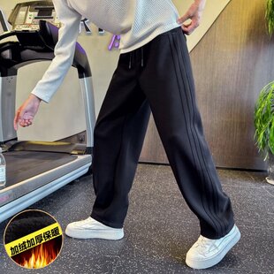 弯刀裤子XS小码男装秋冬加绒加厚阔腿运动卫裤潮宽松直筒休闲长裤