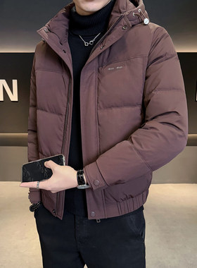 155小个子连帽羽绒服男冬季小码S号XS修身短款外套白鸭绒保暖上衣