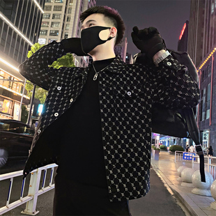 秋季社会小伙潮流牛仔字母翻领夹克男XS码矮个子S号修身短款外套