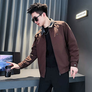 春秋牛仔拼接假两件外套男小个子155小码XS号S韩版修身翻领夹克潮