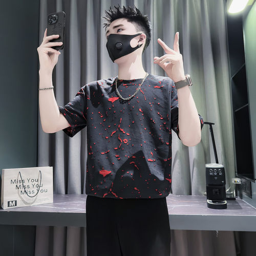2026夏季韩版拼色刮烂上衣T恤男潮流个性S号XS矮个子休闲短袖t恤