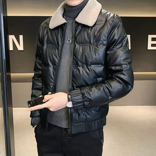 冬季小码男士皮羽绒服青年潮牌S号XS修身保暖皮袄子休闲短款外套