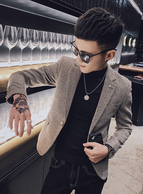 春秋休闲小码西装男外套潮发型师矮个子S号XS修身毛呢短款西服155