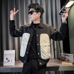 2026春装小码潮牌工装外套男短款修身矮个子XS码男上衣服拼色夹克