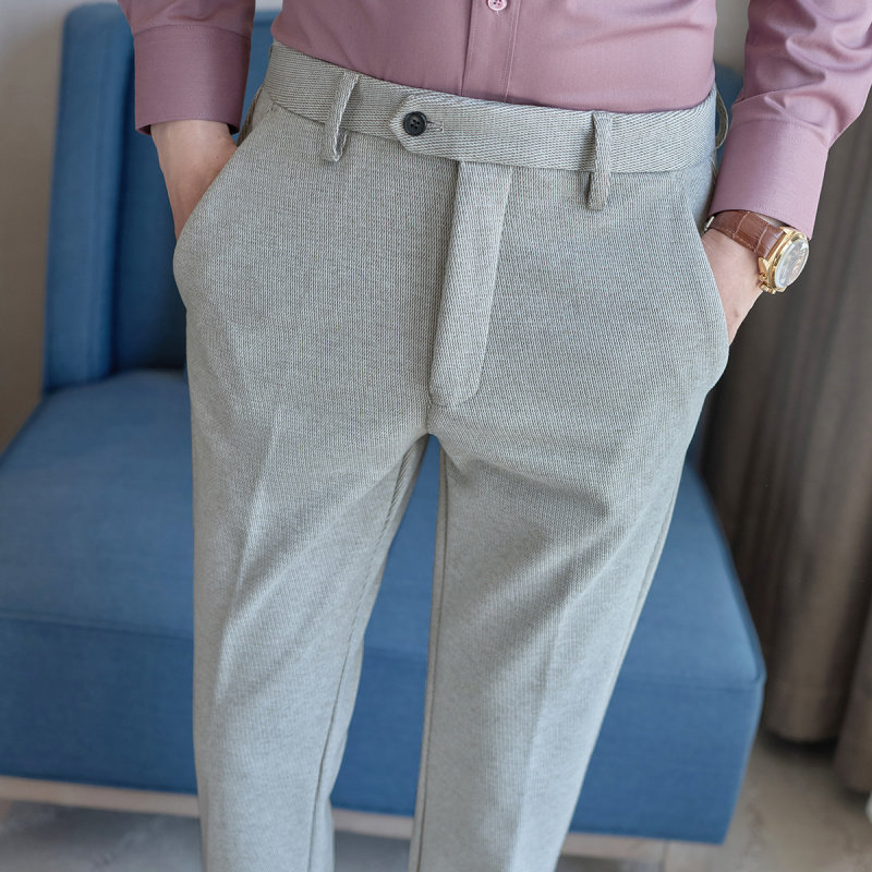 冬款保暖毛呢长裤男青年27码修身小直筒休闲裤小脚裤商务西装裤子