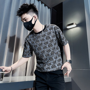 半截袖 男士 tee S修身 体恤潮上衣155XS码 短袖 t恤潮流高级感提花短袖