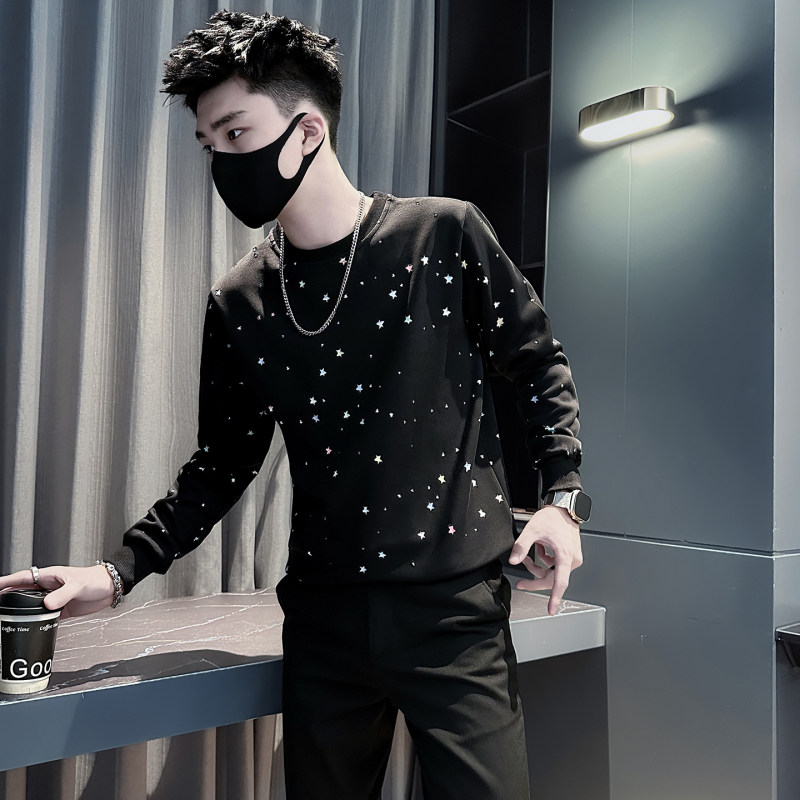 155矮个子160小码个性破洞卫衣男S号XS潮牌长袖T恤春秋修身打底衫