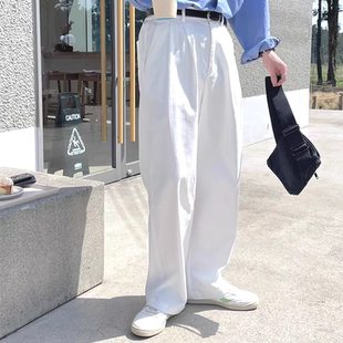 白色工装 裤 西裤 休闲百搭纯色老爹西装 潮 男半松紧宽松直筒长裤 美式