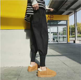个性男装裤子冬季加绒保暖系绳休闲工装裤男小脚裤潮牌宽松束脚裤