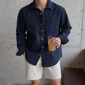 防晒开衫 老钱风棉麻工装 透气宽松长袖 男薄款 口袋亚麻休闲衬衣 衬衫