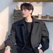 翻领飞行员机车服 夹克短款 美式 黑色垫肩外套男高级感休闲行政工装