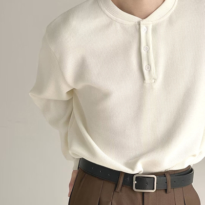 美式华夫格亨利衫肌理感宽松长袖