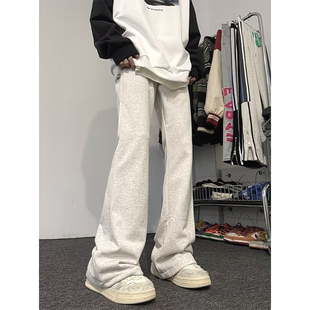 美式灰色卫衣男微喇叭设计感显瘦长裤高级感镰刀裤垂感窄版运动裤