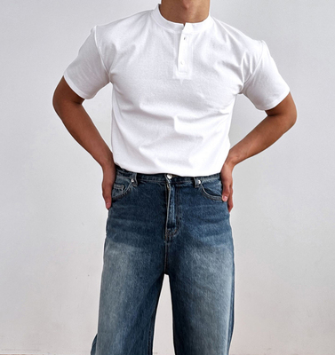 纯棉亨利领t恤高级感修身短袖