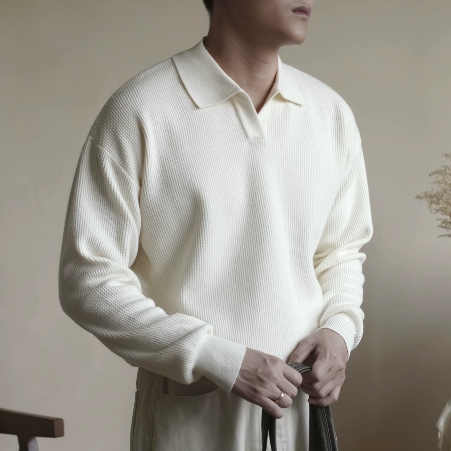 美式复古华夫格提花polo衫男海鸥领修身长袖卫衣叠v领工装羊毛衫,男装,T恤,淘宝优惠券,粉丝福利购,淘宝优惠卷