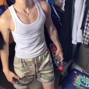 五分裤 美式 男迷彩工装 套装 纯棉螺纹背心两件套潮 健身训练运动短裤