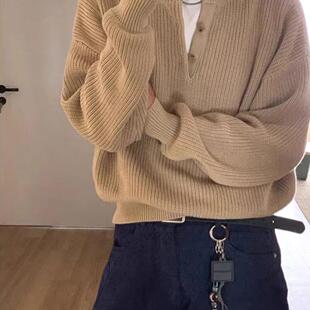 老钱风亨利领针织衫 卫衣半开扣门襟领毛线衣 男慵懒松弛感宽松长袖