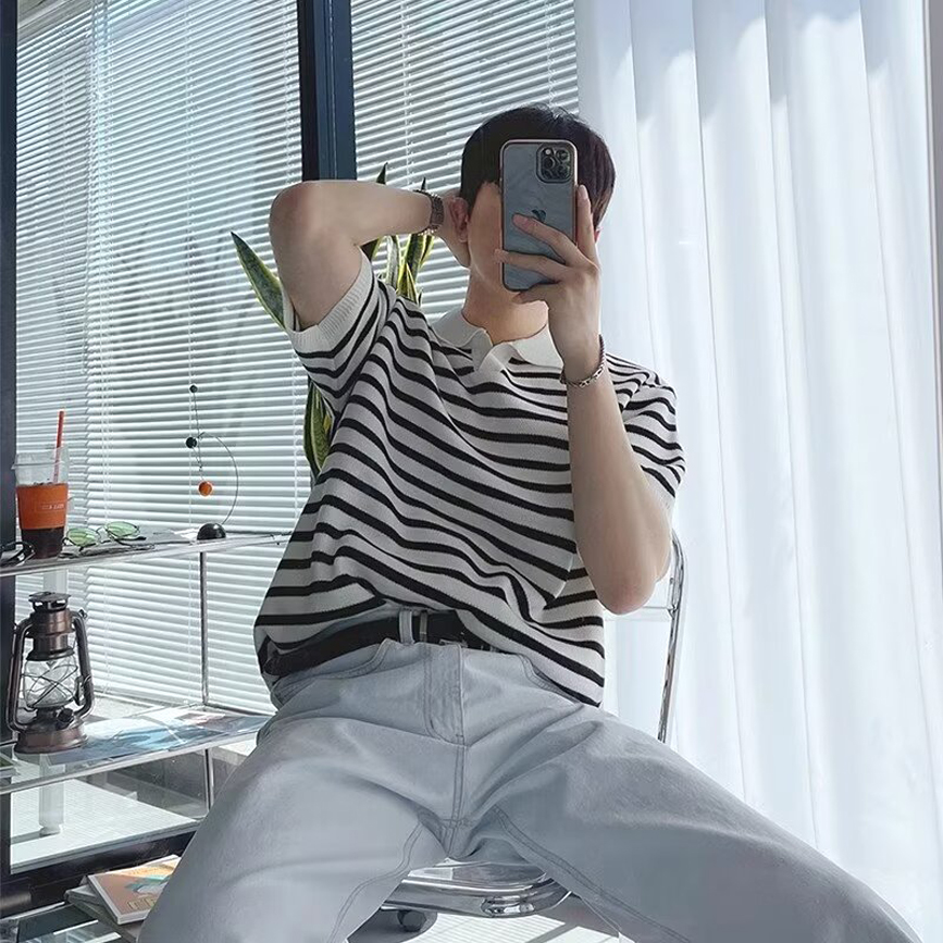 短袖卫衣丝光棉冰丝针织翻领t恤