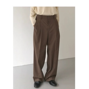 裤 老钱风暗扣工装 卡扣设计感西服西装 男免烫宽松直筒咖色长裤 西裤