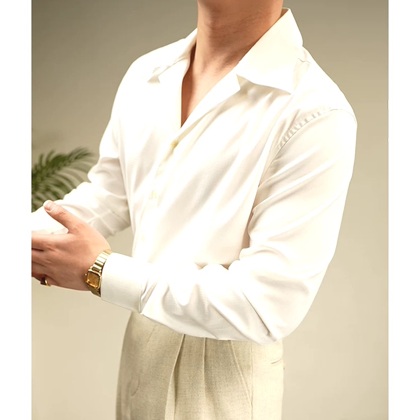 意式古巴领衬男薄款免烫长袖内搭