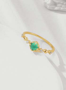 糖塔培育祖母绿戒指纯银轻奢高级