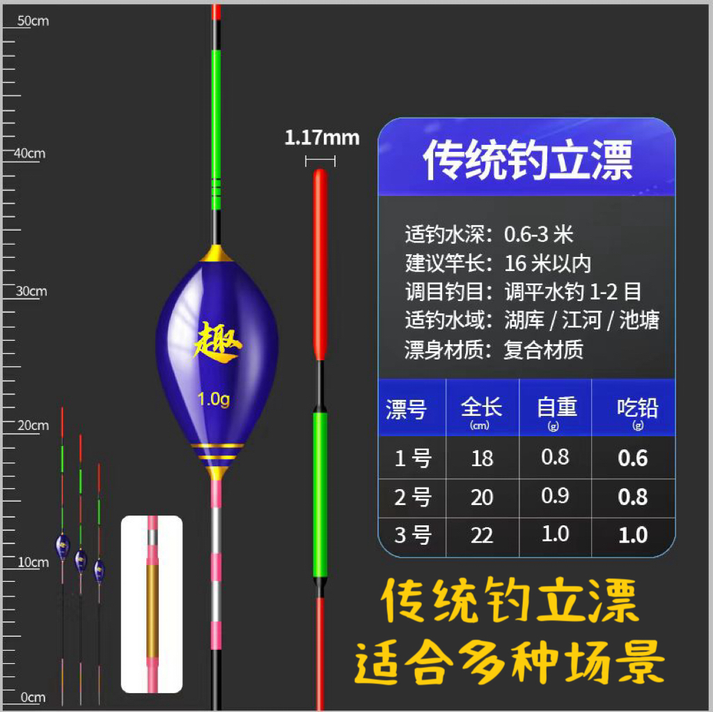 传统钓浮漂立漂休闲野钓漂草洞漂两目加粗吃铅小灵敏度高抗走水