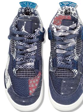 适配耐克nekiAJ4蓝白刺子绣鞋带鸳鸯拼接牛仔鞋带AF1AJ1男女潮