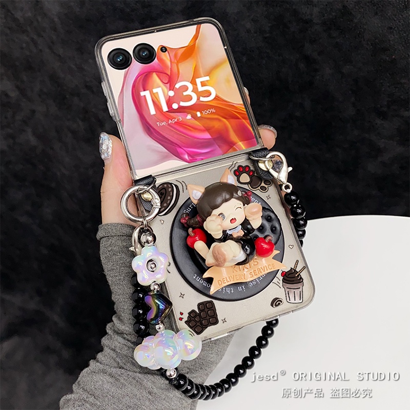 日韩ins可爱猫咪女孩磁吸支架适用摩托罗拉Razr60手机壳折叠屏moto razr50ultra背带挂绳保护套卡通斜挎新款