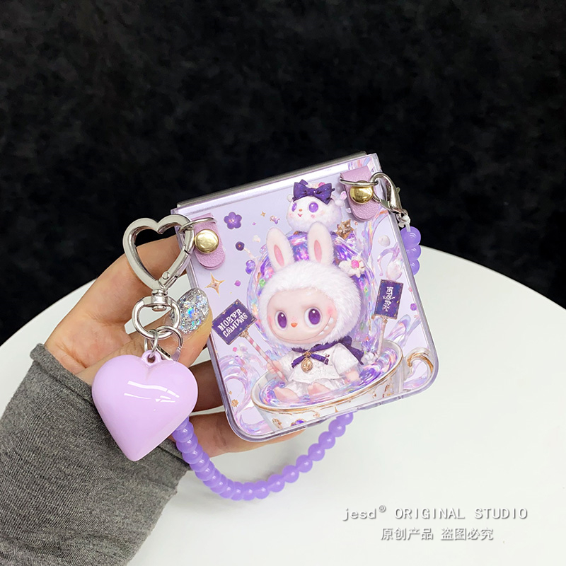 ins紫色高级感可爱小怪兽手提绳适用摩托罗拉Razr60手机壳折叠屏moto防摔卡通新款razr50ultra背带挂绳保护套