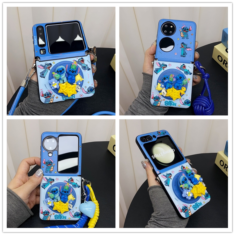 卡通史迪仔磁吸支架适用摩托罗拉razr50ultra手机壳折叠屏razr60带挂绳保护套女motorazr60铰链全包防摔可爱