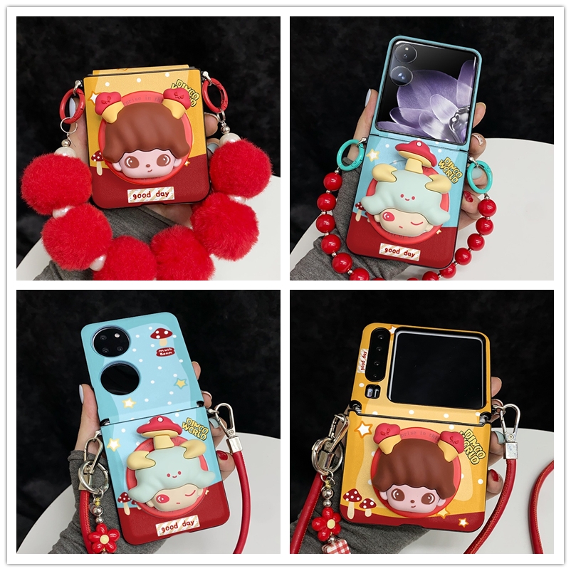 小清新波点蘑菇dimoo磁吸支架适用荣耀MagicVFlip2手机壳新款PuraX典藏版保护套华为Pocket2折叠屏novaFlip女