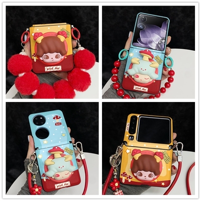 小清新波点蘑菇dimoo磁吸支架适用荣耀MagicVFlip2手机壳新款PuraX典藏版保护套华为Pocket2折叠屏novaFlip女