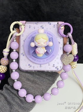 紫色小碎花sp冰淇淋萌粒适用三星zflip7654手机壳PuraX磁吸支架n3flip小米mixflip2蝴蝶结ppocket2荣耀vflip2