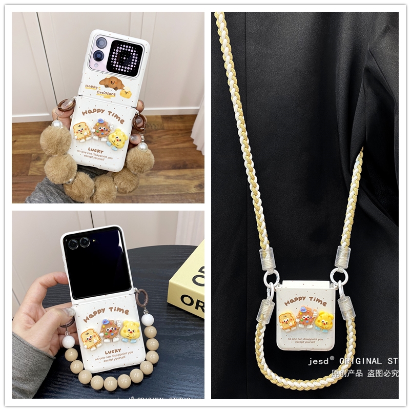 韩风泼墨趣味卡通立体曲奇饼干适用华为novaflip手机壳小折叠屏moto摩托罗拉razr50保护套40ultra毛绒球挂绳