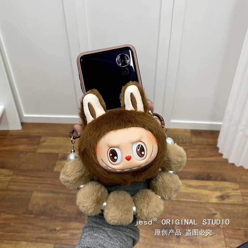 美拉德棕色超萌ins毛绒小怪兽磁吸支架适用荣耀MagicVFlip手机壳秋冬棕色v flip小折叠屏保护套新款magic外壳