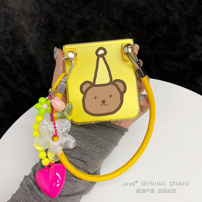 ins风小众透明黄色可爱小熊适用荣耀MagicVFlip2手机壳新款PuraX典藏版保护套华为Pocket2折叠屏novaFlip斜挎