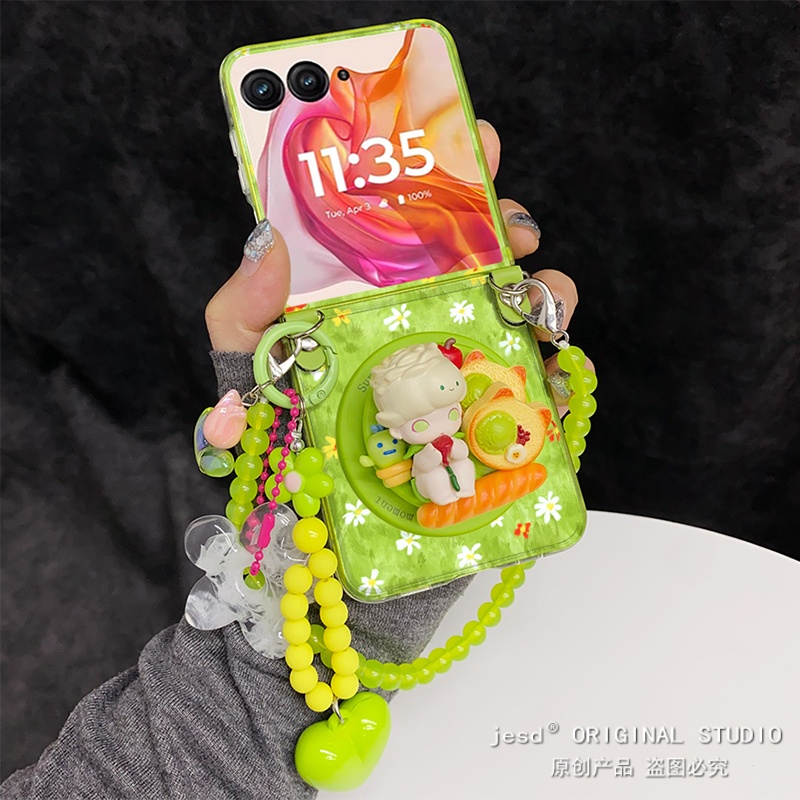 可爱绿色草地玫瑰花dimoo磁吸支架适用摩托罗拉Razr60手机壳折叠屏moto razr50ultra挂绳保护套卡通斜挎新款