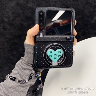 s折叠屏novaFlip 保护套华为Pocket2 韩系蓝色波点蝴蝶结磁吸支架适用荣耀MagicVFlip2手机壳新款 PuraX典藏版