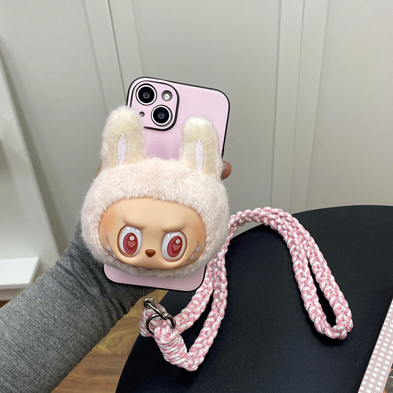 适用于苹果15promax手机壳iphone14保护套可爱女款12/11/16plus创意粉色磁吸毛绒小怪兽手链mini斜跨挂绳外壳
