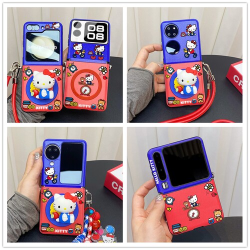 可爱kitty猫磁吸支架适用华为pocket2/s折叠屏Purax手机壳小米mixflip三星Galaxyzflip6/5卡通p50pocket女款