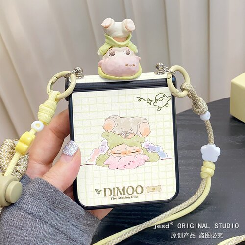 韩系小清新格纹可爱立体dimoo适用三星zflip7折叠屏手机壳purax华为pocket2小米mixflip2皮纹n3flip荣耀vflip