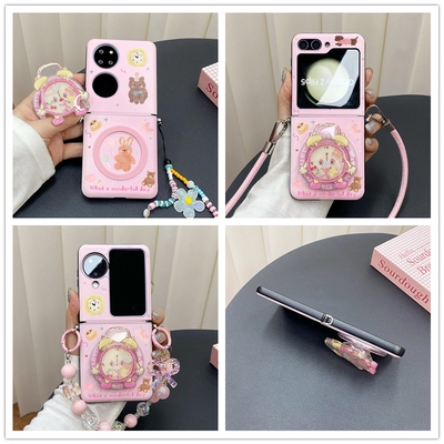 适用华为p60宝盒pockets三星zflip6/5/4折叠屏n3flip手机壳小米mixflip荣耀vflip闹钟摇摇乐磁吸支架novaflip