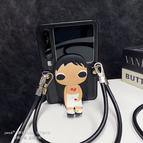 日系可爱长腿小玉支架适用三星zflip876折叠屏purax手机壳pocket2/s保护套razr60小米mixflip2荣耀vflip2皮质