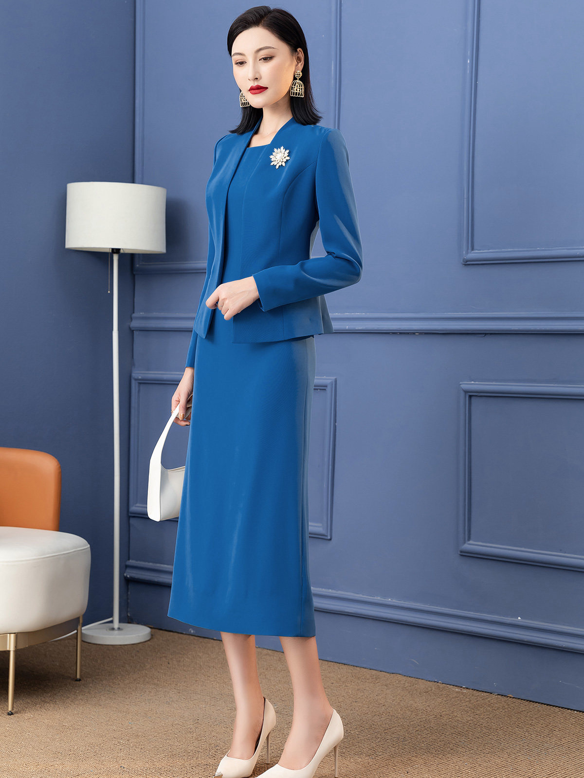 LADYS SPRING TWO-PIECE SUIT 2023 NEW TEMPERAMENT DIGNIFIED SELF-CULTIVATION THIN BLUE SKIRT PROFESSIONAL SUIT FEMALE