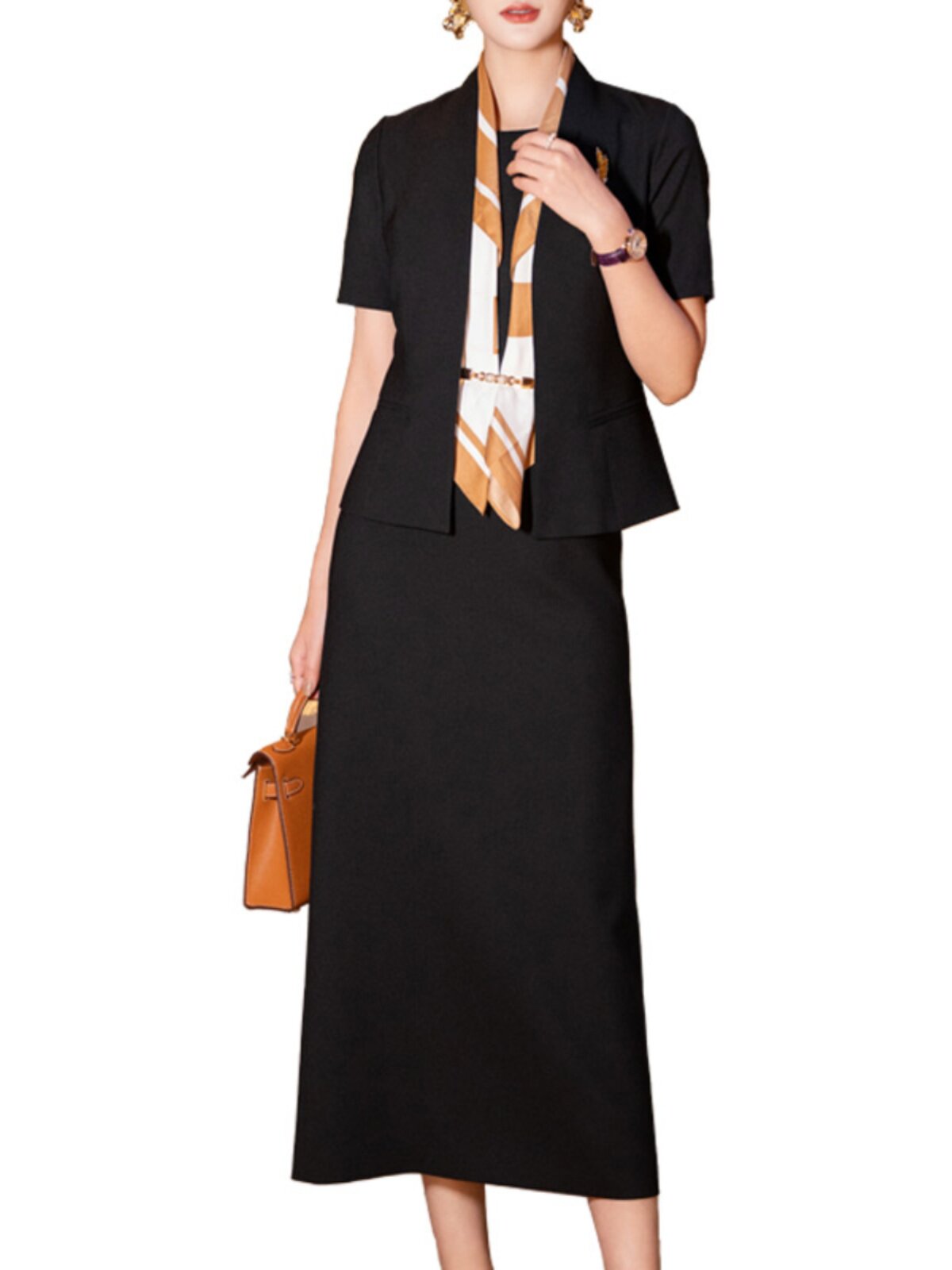 BLACK TWO-PIECE DRESS WOMENS SPRING|SUMMER 2024 NEW FASHION TEMPERAMENT DIGNIFIED AND SLIM SUIT SKIRT