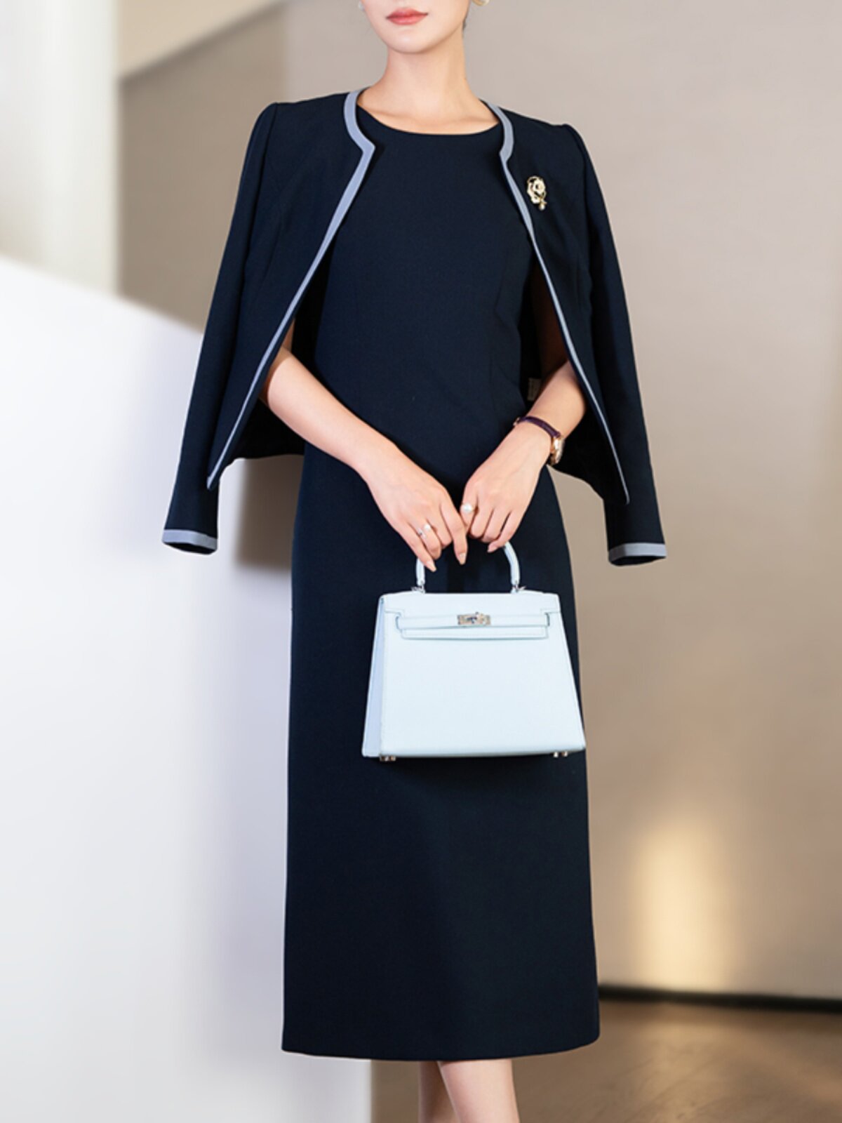 HIGH-END PROFESSIONAL SUIT SKIRT SPRING AND AUTUMN 2024 NEW FASHION FOREIGN TEMPERAMENT NAVY BLUE COMMUTER TWO-PIECE SET