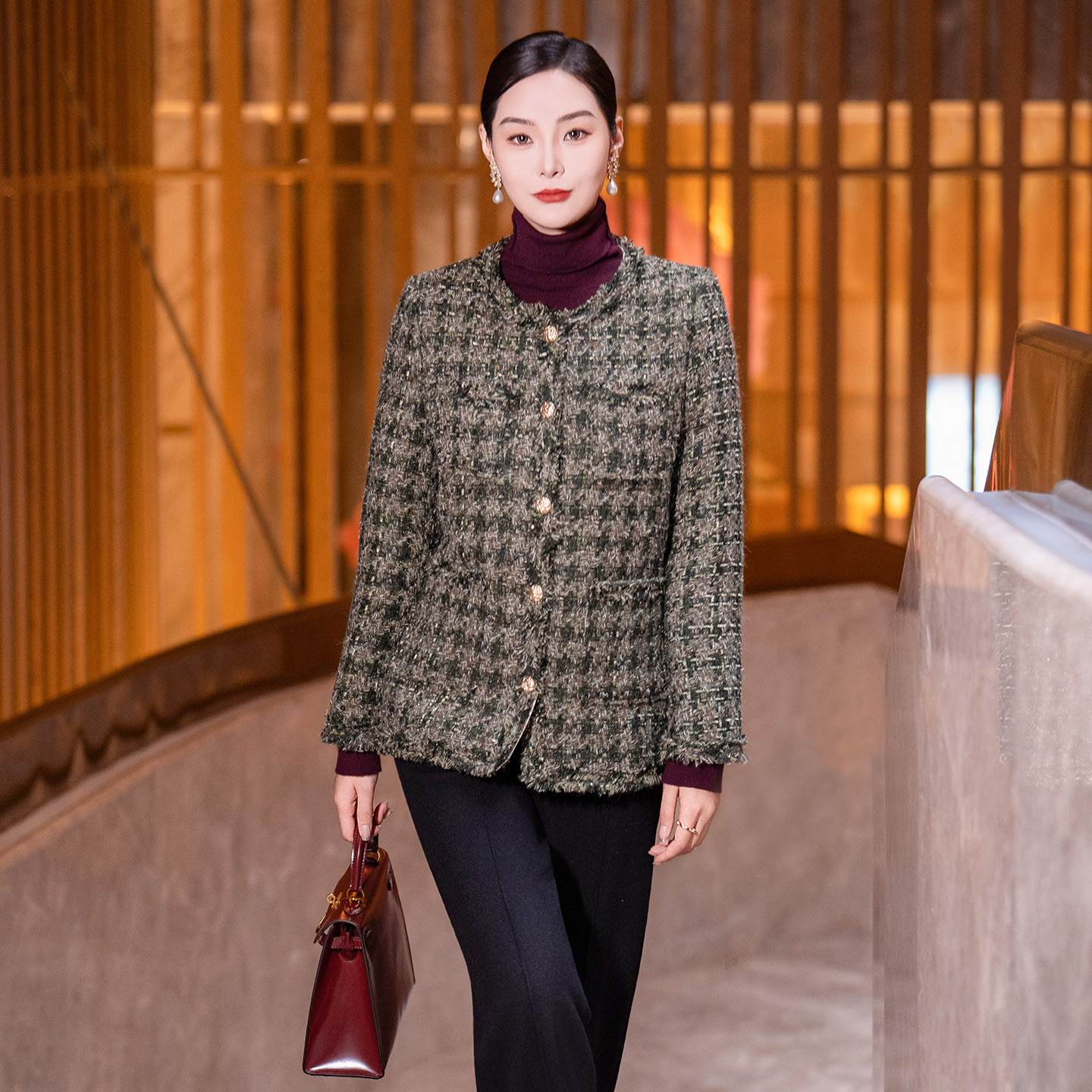 羊毛夹棉羽绒内胆外套女