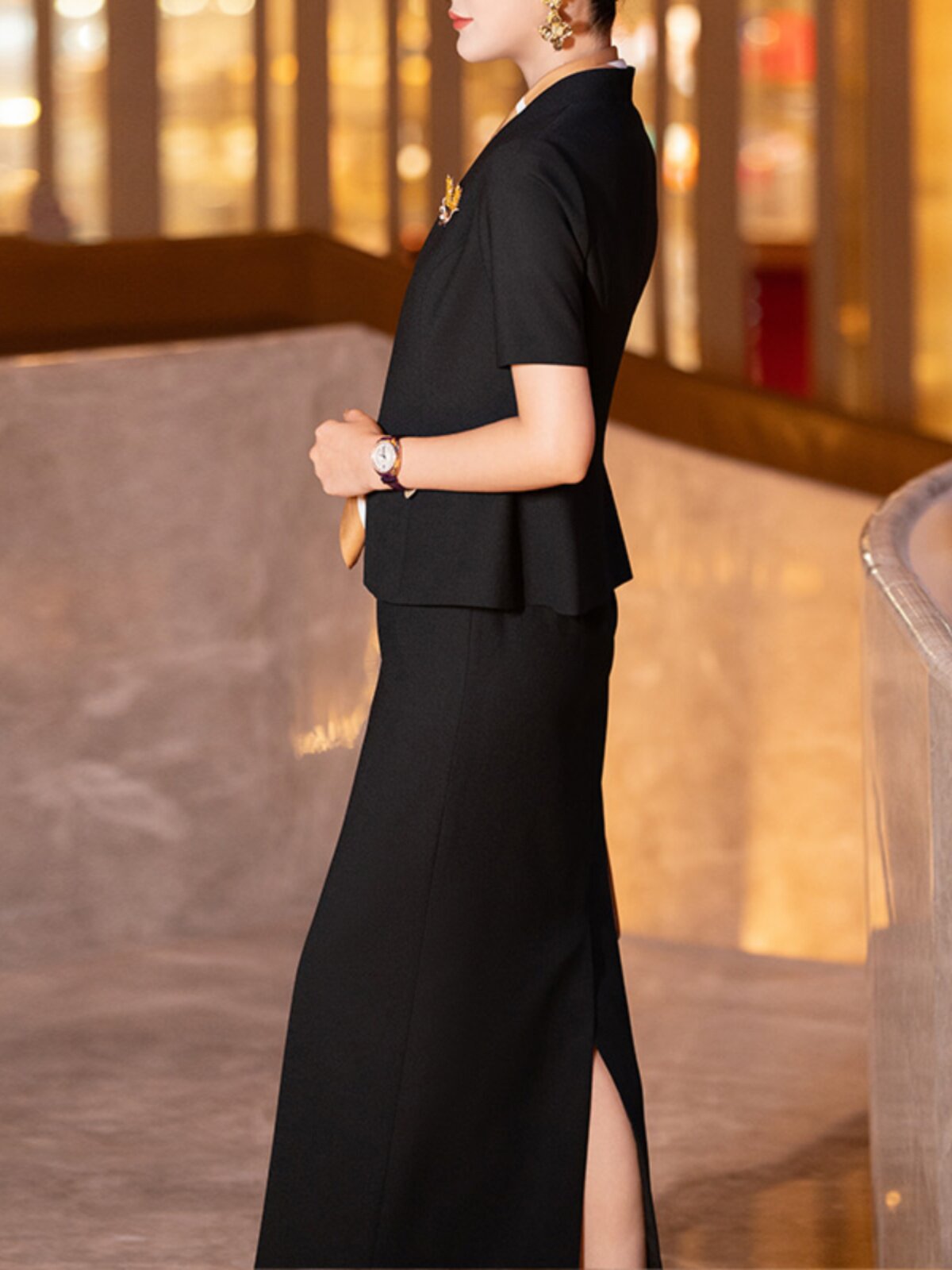 BLACK TWO-PIECE DRESS WOMENS SPRING|SUMMER 2024 NEW FASHION TEMPERAMENT DIGNIFIED AND SLIM SUIT SKIRT