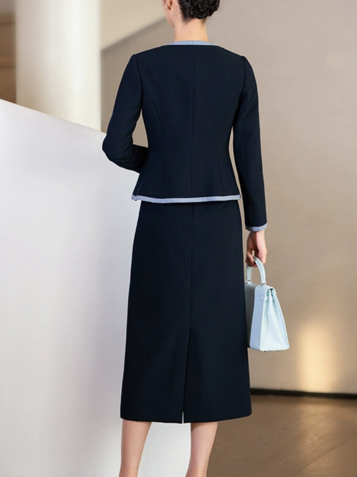 HIGH-END PROFESSIONAL SUIT SKIRT SPRING AND AUTUMN 2024 NEW FASHION FOREIGN TEMPERAMENT NAVY BLUE COMMUTER TWO-PIECE SET