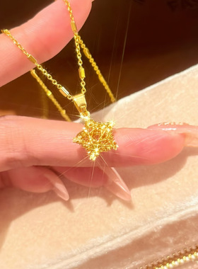 复古金色六芒星超闪锁骨链